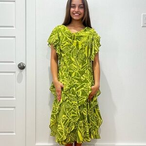 Leafy Green Flutter Dress